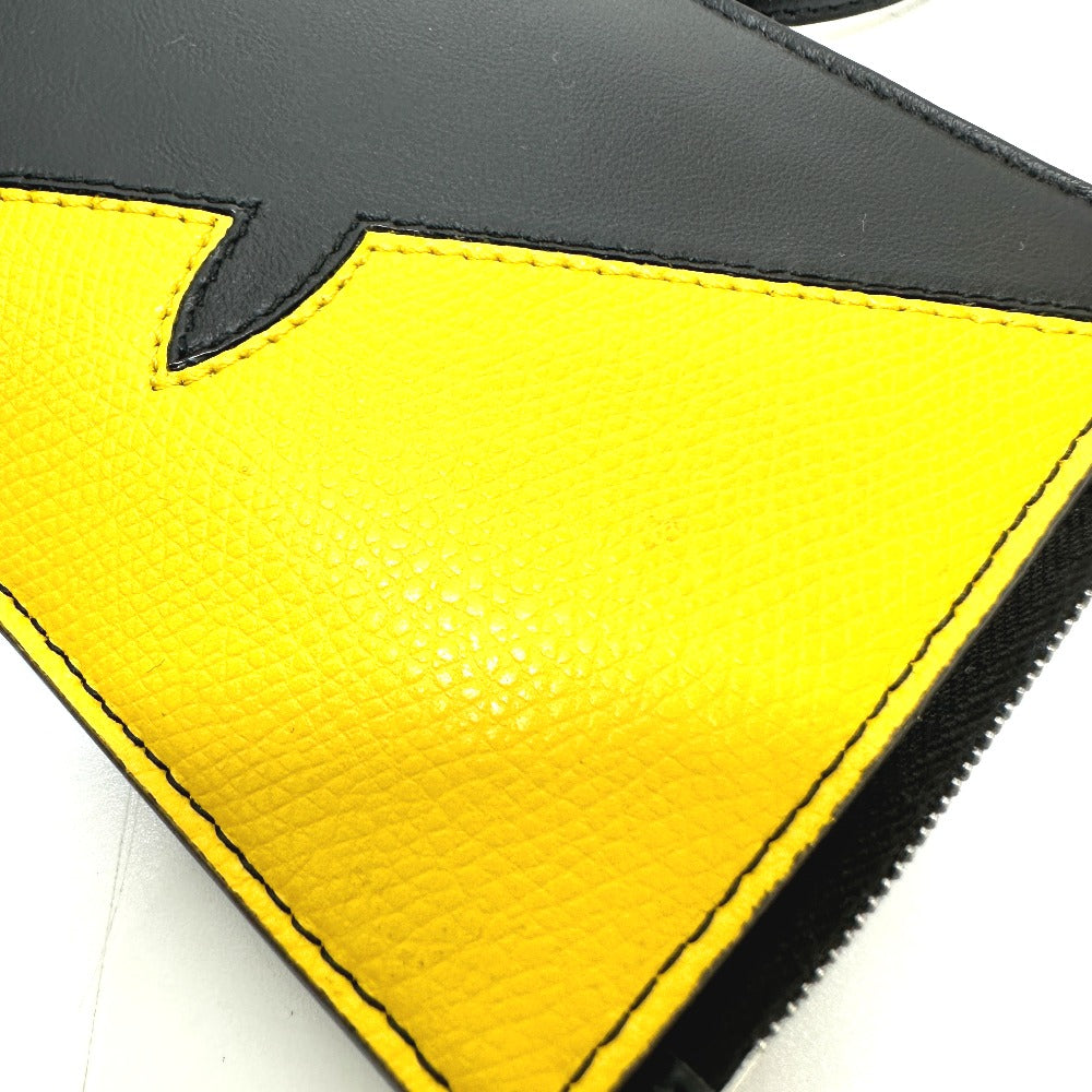 FENDI Coin case 7M0283 leather black Wallet Coin Pocket Card Case Monster Bugs mens Used Authentic
