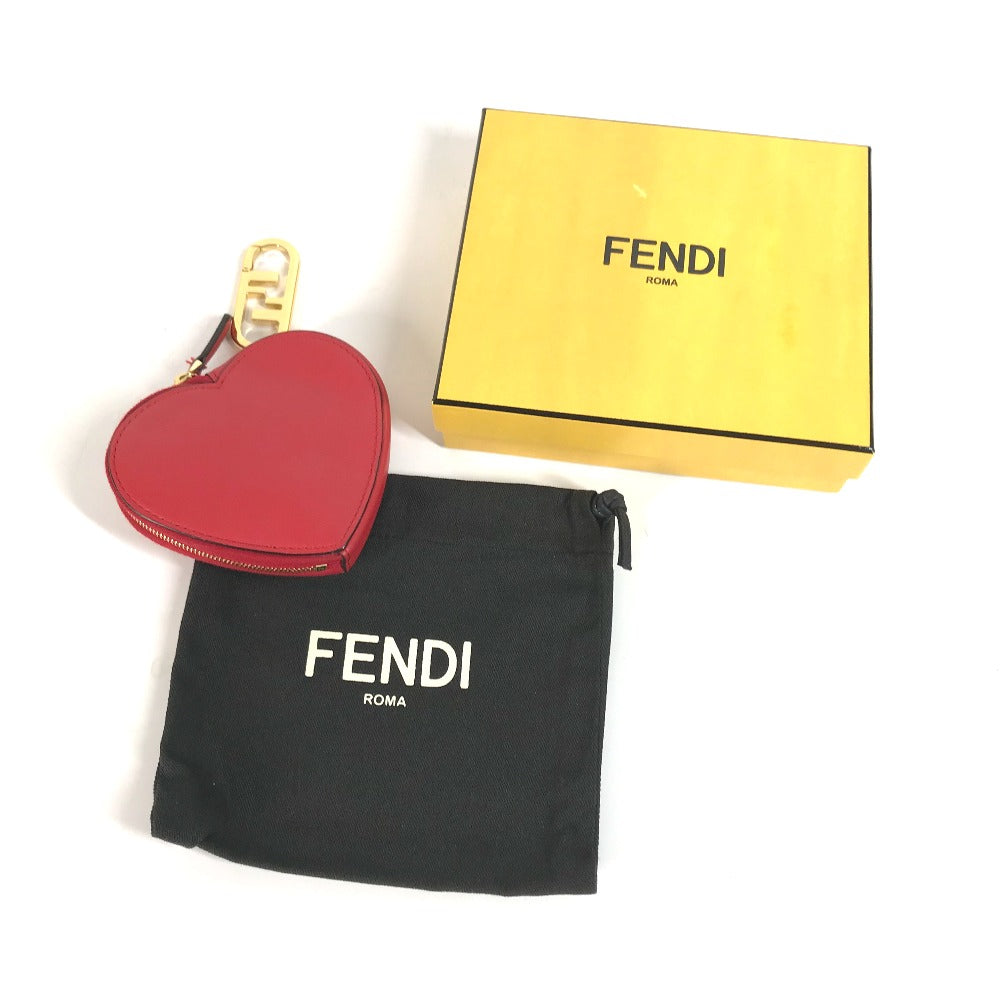 FENDI Coin case 8M0467 leather Red heart Women Used Authentic