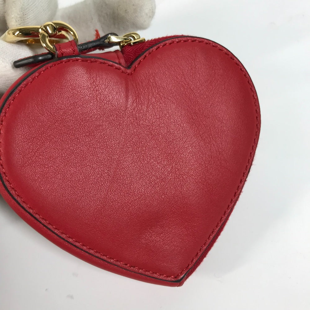 FENDI Coin case 8M0467 leather Red heart Women Used Authentic