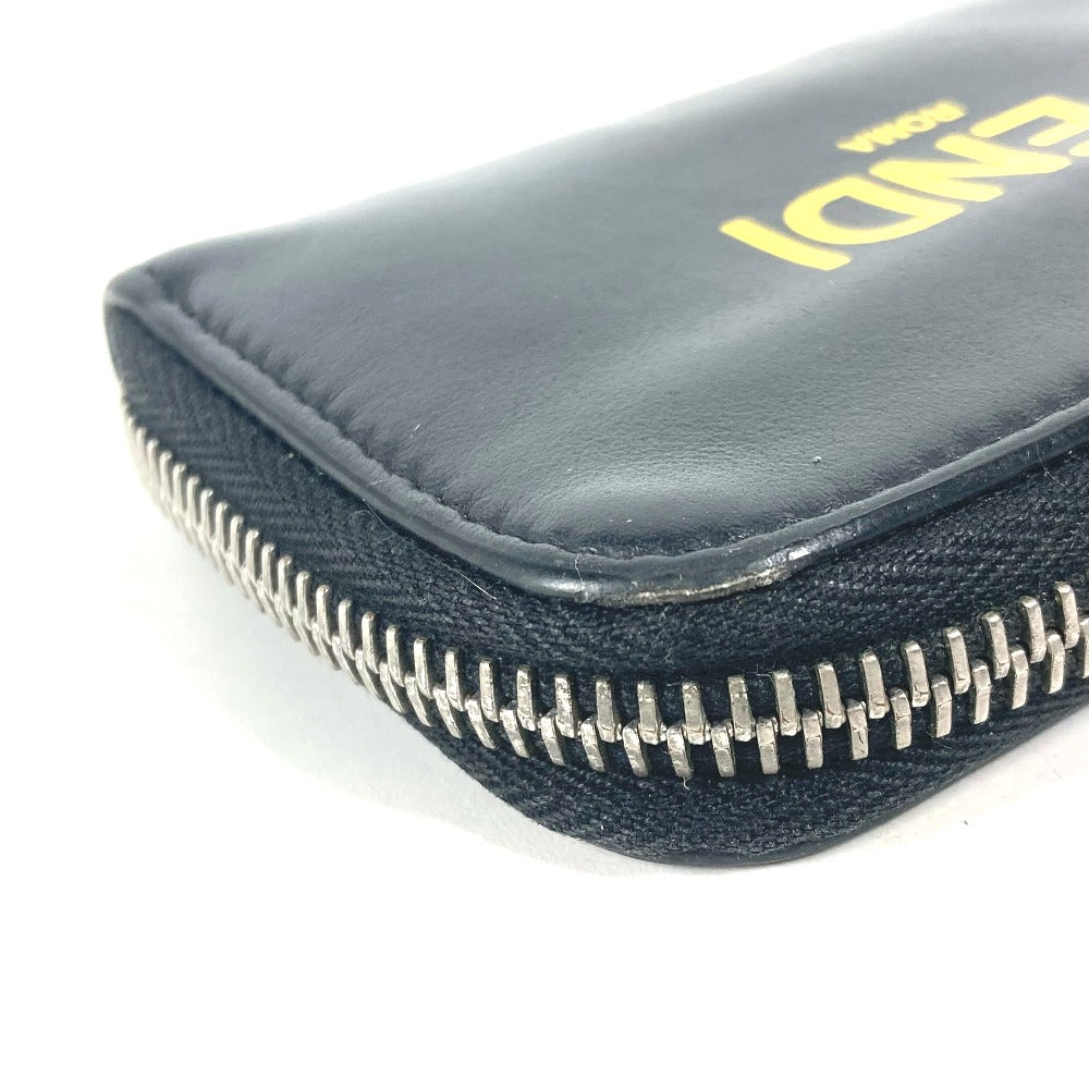 FENDI Coin case 7M0257 leather black logo Zip Around mens Used Authentic