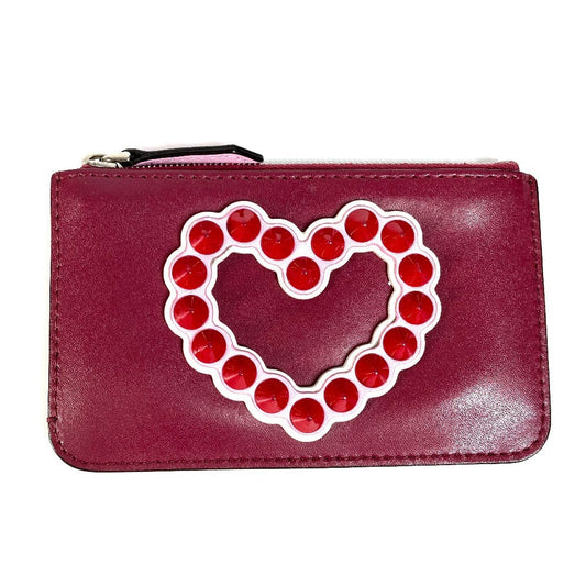 FENDI Coin case 8AP151 leather Red Heart studs Women Used Authentic