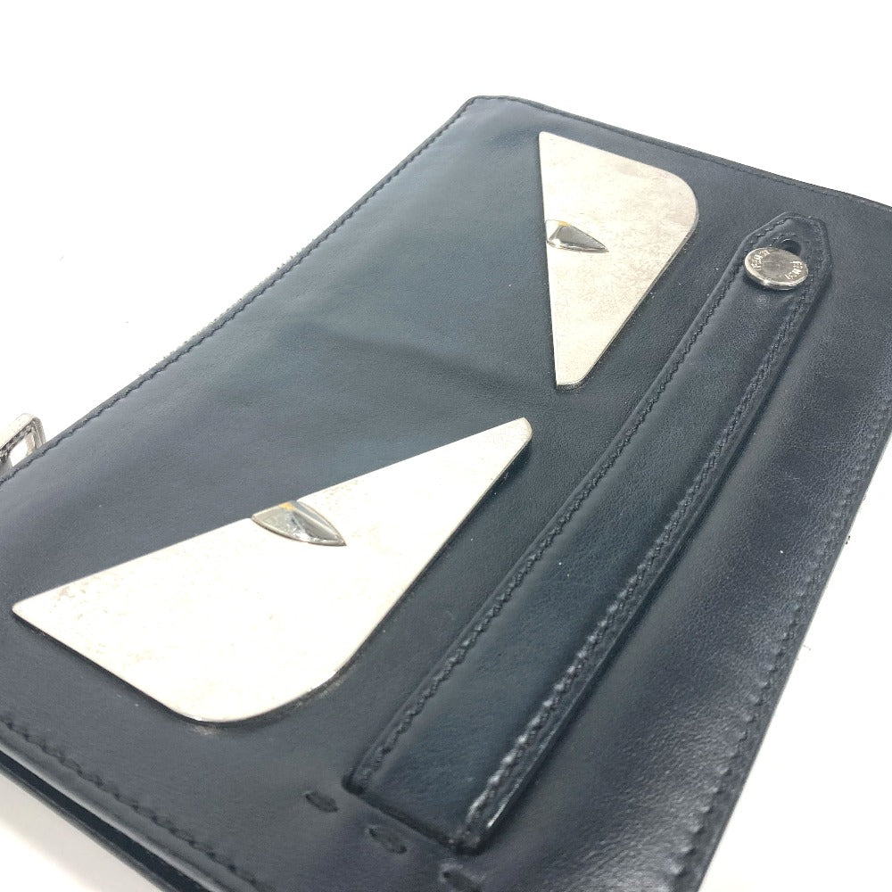 FENDI Clutch bag 7VA350 leather black Monster Bugs mens Used Authentic