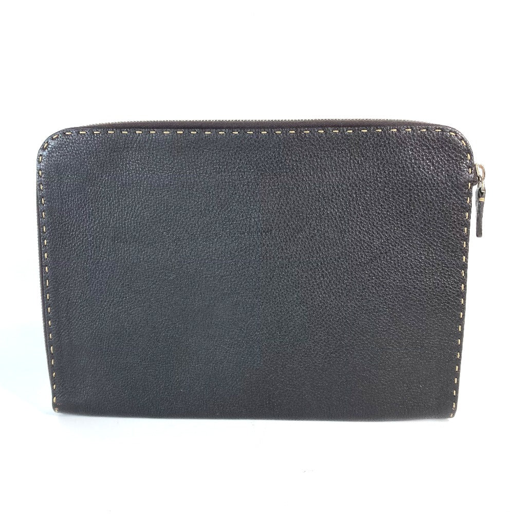 FENDI Clutch bag leather Dark brown bag pouch Celeria mens Used Authentic
