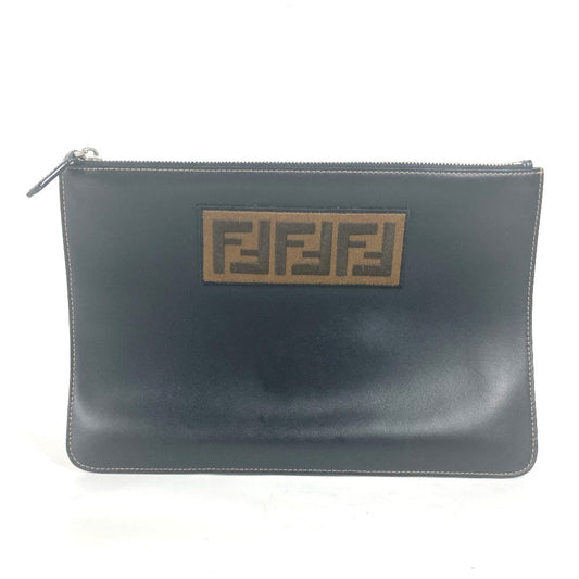 FENDI Clutch bag 7N0078 leather black Pouch Zucca logo mens Used Authentic
