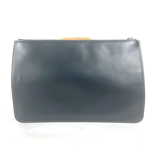 FENDI Clutch bag 7N0078 leather black Pouch Zucca logo mens Used Authentic