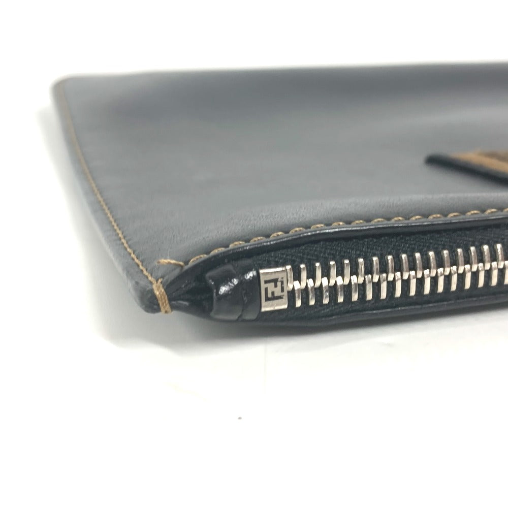 FENDI Clutch bag 7N0078 leather black Pouch Zucca logo mens Used Authentic