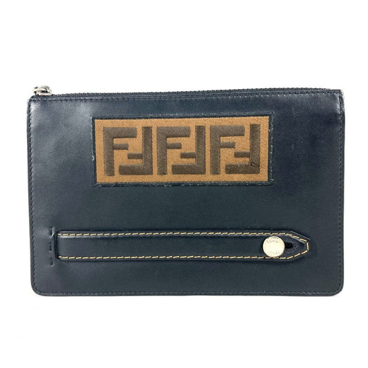 FENDI Clutch bag 7VA350 leather black Zucca logo