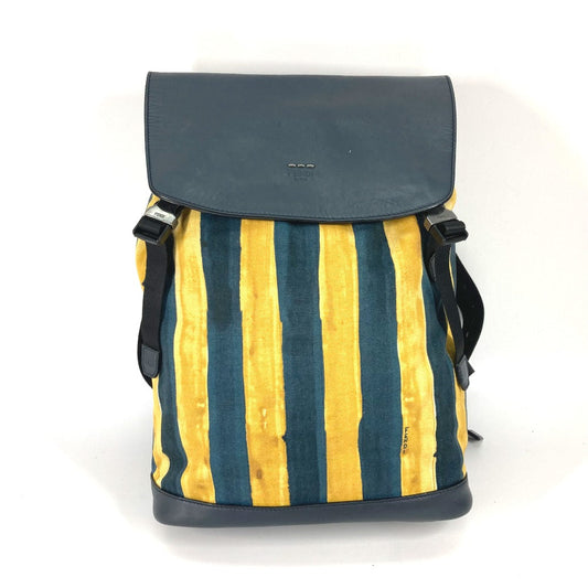 FENDI Backpack 7VZ031 Canvas / leather yellow Optikal Stripes mens Used Authentic