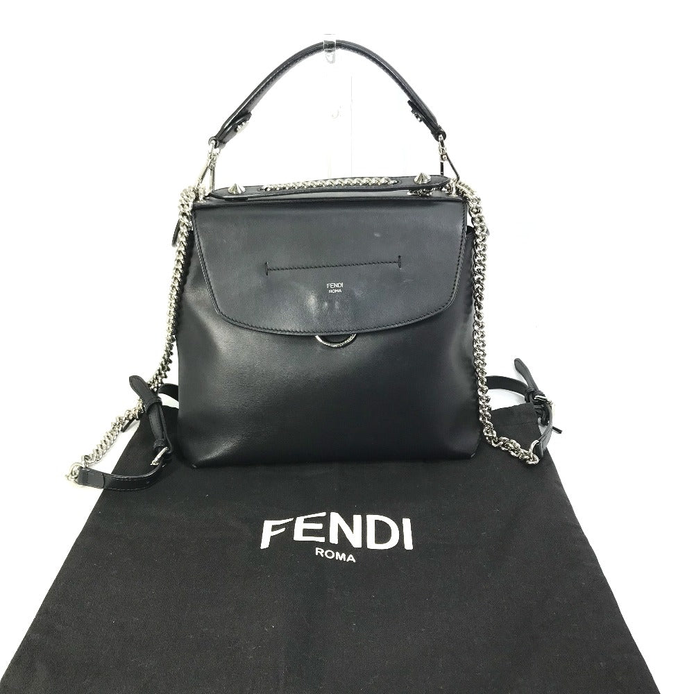 FENDI Backpack 8BZ042 leather black Bag to school Women Used Authentic