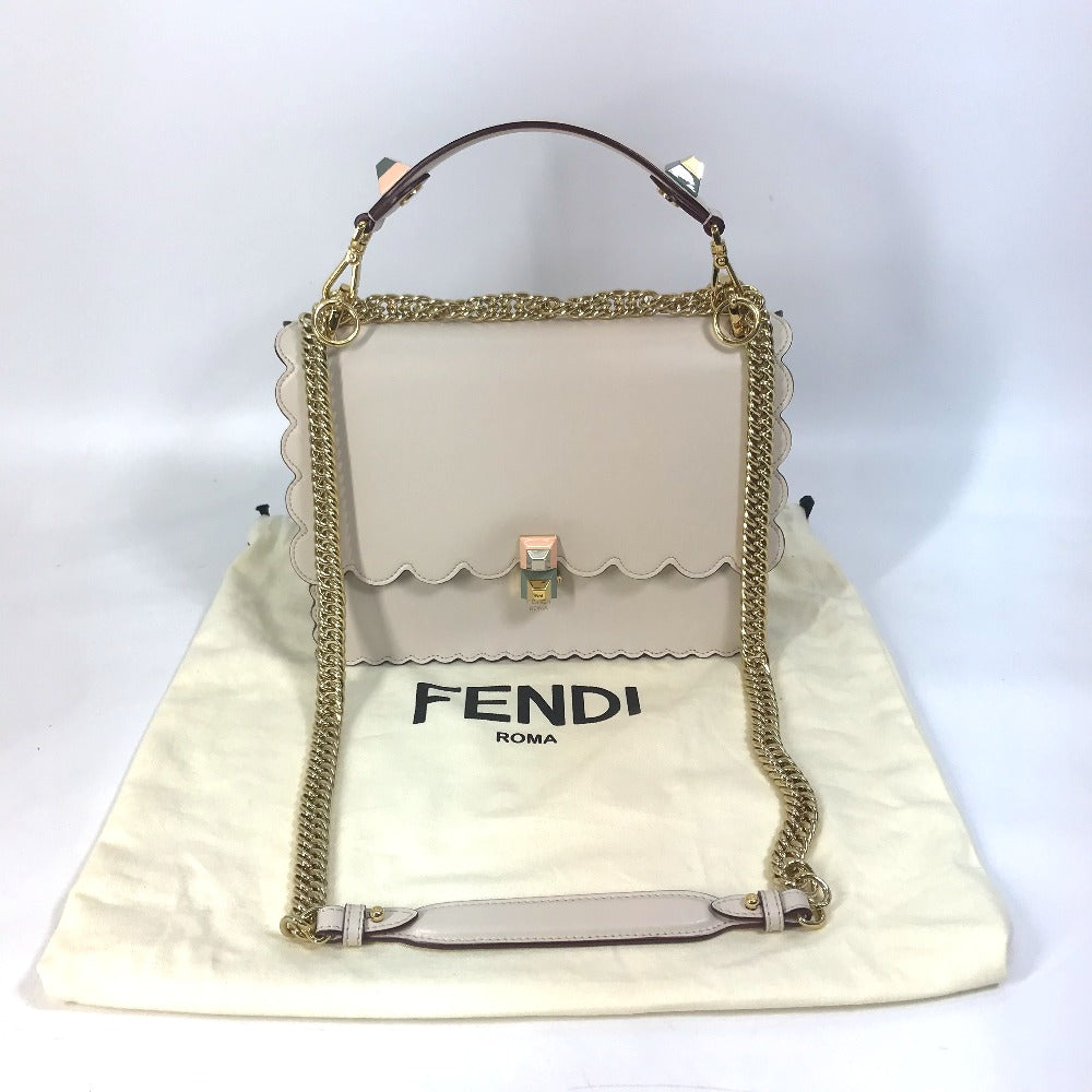 FENDI Shoulder Bag 8BT283 leather beige Multi studs Canai Women Used Authentic