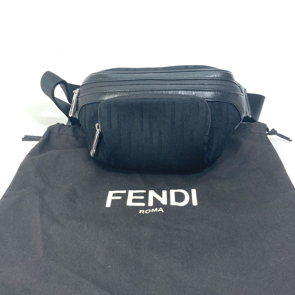 FENDI Sling bag 7VA483 polyamide/leather black Crossbody Shoulder Bag Zucca mesh mens Used Authentic