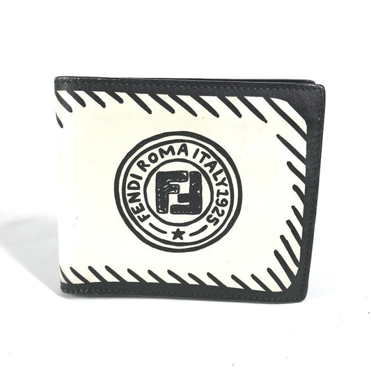 FENDI Folded wallet 7M0169 leather white Compact wallet Joshua Vides Collaboration mens Used Authentic