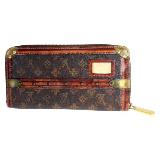 LOUIS VUITTON Long Wallet Purse M52746 Monogram canvas Brown Gold Metal Long Wallet Purse Zip Around monogram trunk time Zippy wallet Women Used Authentic