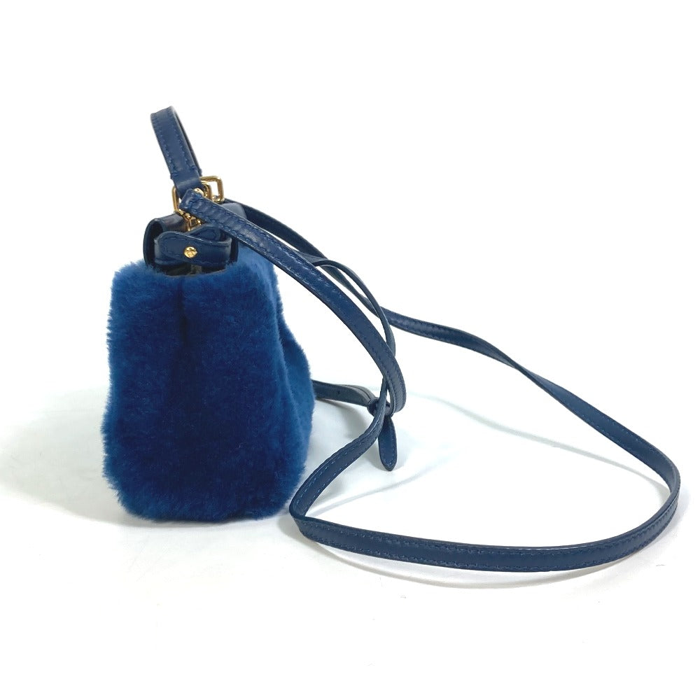 FENDI Handbag Fake fur / leather blue Crossbody Micro peek-a-boo