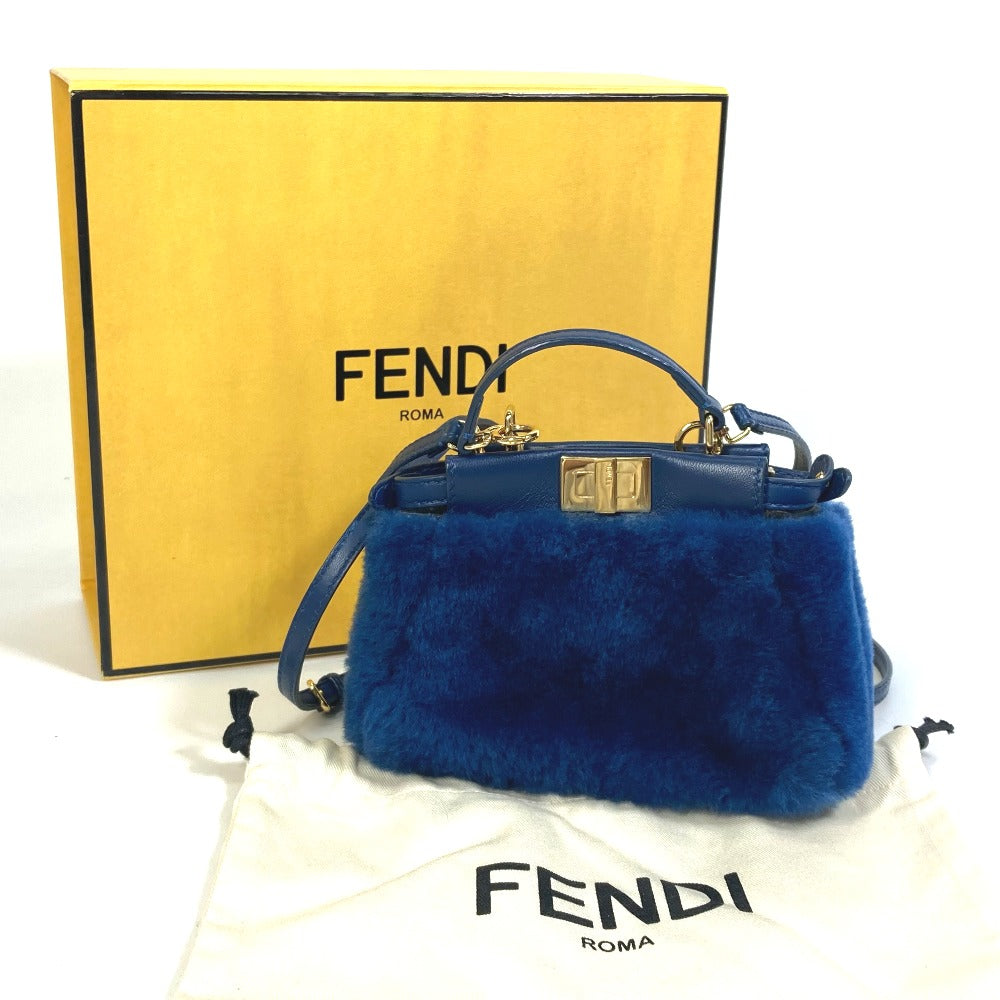 FENDI Handbag Fake fur / leather blue Crossbody Micro peek-a-boo