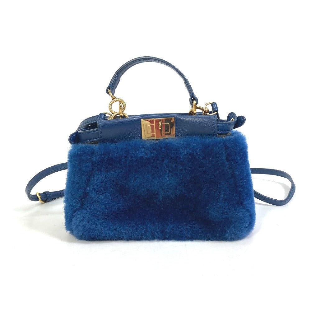 FENDI Handbag Fake fur / leather blue Crossbody Micro peek-a-boo
