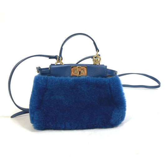 FENDI Handbag Fake fur / leather blue Crossbody Micro peek-a-boo