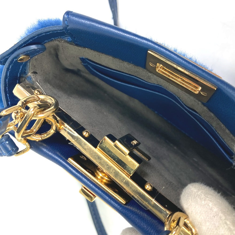FENDI Handbag Fake fur / leather blue Crossbody Micro peek-a-boo