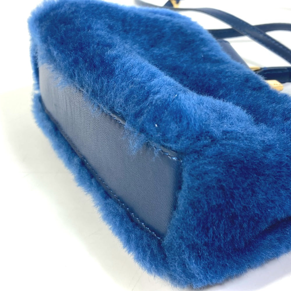 FENDI Handbag Fake fur / leather blue Crossbody Micro peek-a-boo