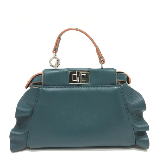 FENDI Shoulder Bag 8M0355 leather blue Ruffle Micro Peekaboo Women Used Authentic