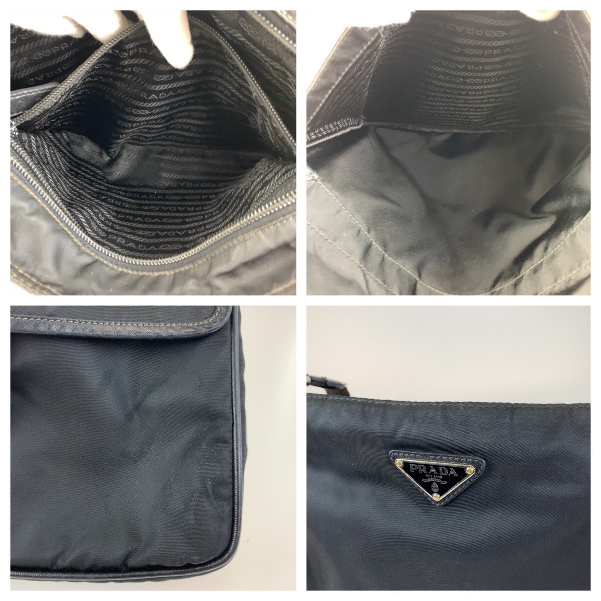 PRADA Shoulder Bag Nylon Black SilverMetal Crossbody Shoulder Bag Messenger Bag Triangle With logo Test mens Used Authentic