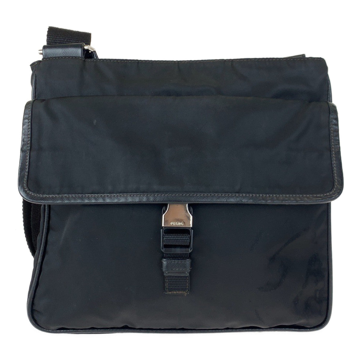 PRADA Shoulder Bag Nylon Black SilverMetal Crossbody Shoulder Bag Messenger Bag Triangle With logo Test mens Used Authentic