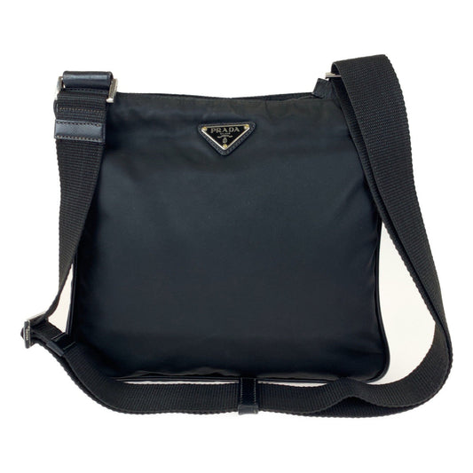 PRADA Shoulder Bag Nylon Black SilverMetal Crossbody Shoulder Bag Messenger Bag Triangle With logo Test mens Used Authentic