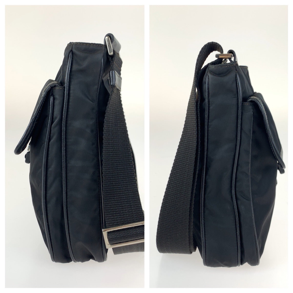 PRADA Shoulder Bag Nylon Black SilverMetal Crossbody Shoulder Bag Messenger Bag Triangle With logo Test mens Used Authentic