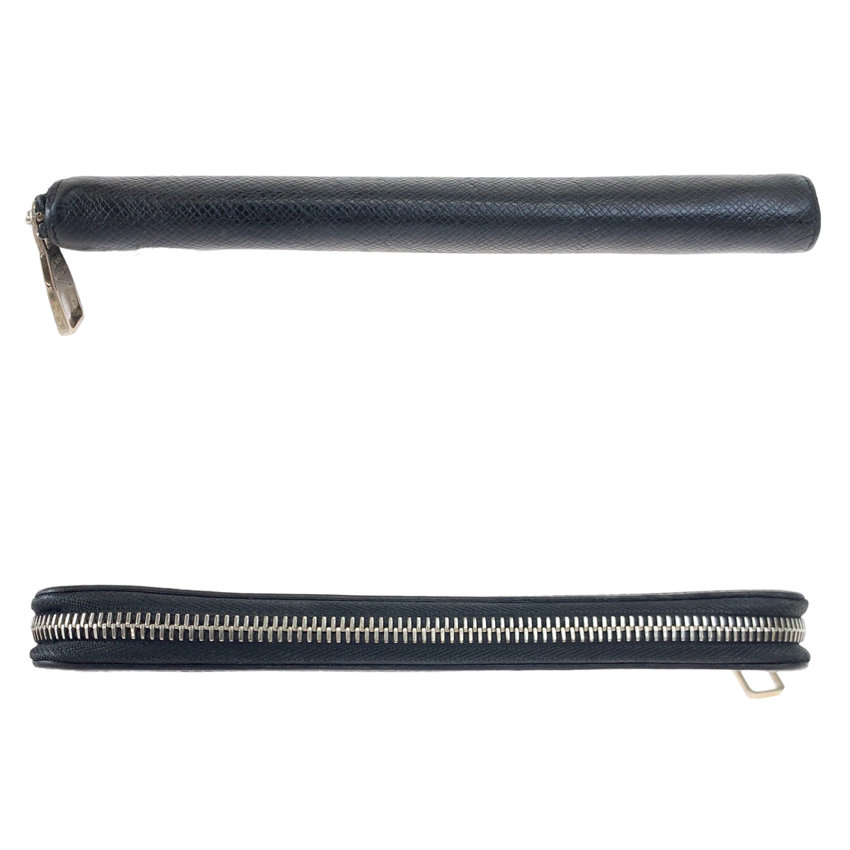 LOUIS VUITTON Long Wallet Purse M30503 leather Ardoise Black SilverMetal Long Wallet Purse Zip Around Round Zip Taiga Zippy Wallet Vertical mens Used Authentic