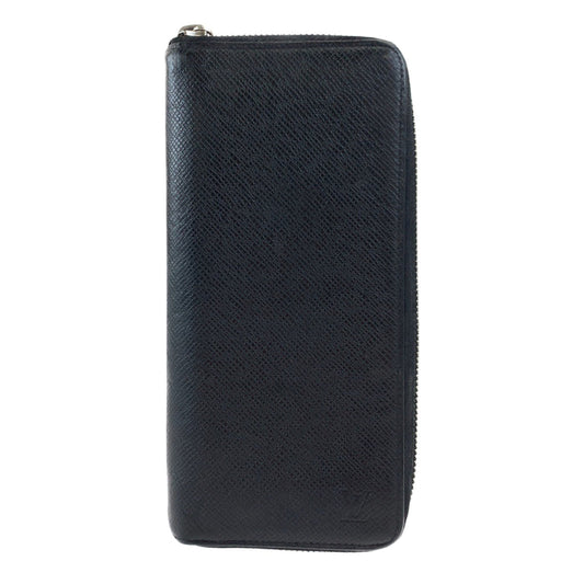 LOUIS VUITTON Long Wallet Purse M30503 leather Ardoise Black SilverMetal Long Wallet Purse Zip Around Round Zip Taiga Zippy Wallet Vertical mens Used Authentic