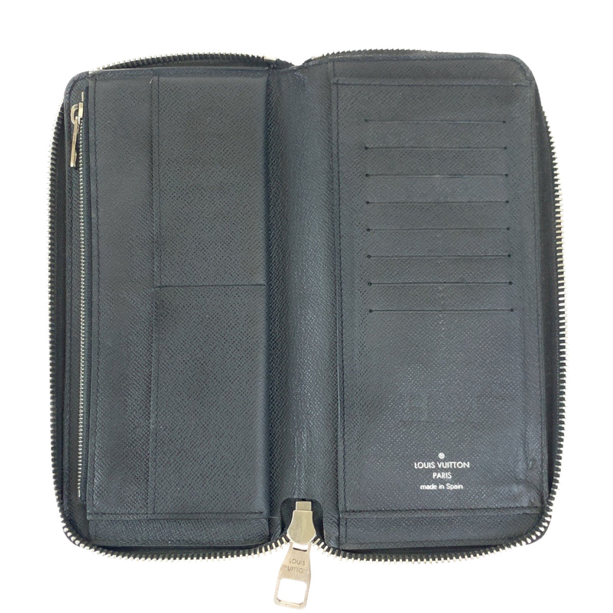 LOUIS VUITTON Long Wallet Purse M30503 leather Ardoise Black SilverMetal Long Wallet Purse Zip Around Round Zip Taiga Zippy Wallet Vertical mens Used Authentic