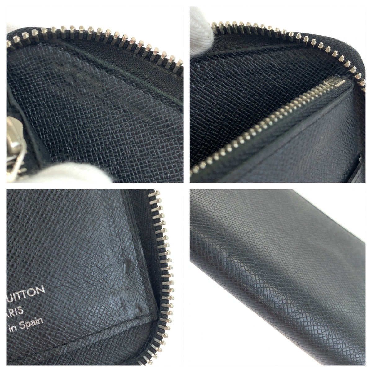 LOUIS VUITTON Long Wallet Purse M30503 leather Ardoise Black SilverMetal Long Wallet Purse Zip Around Round Zip Taiga Zippy Wallet Vertical mens Used Authentic