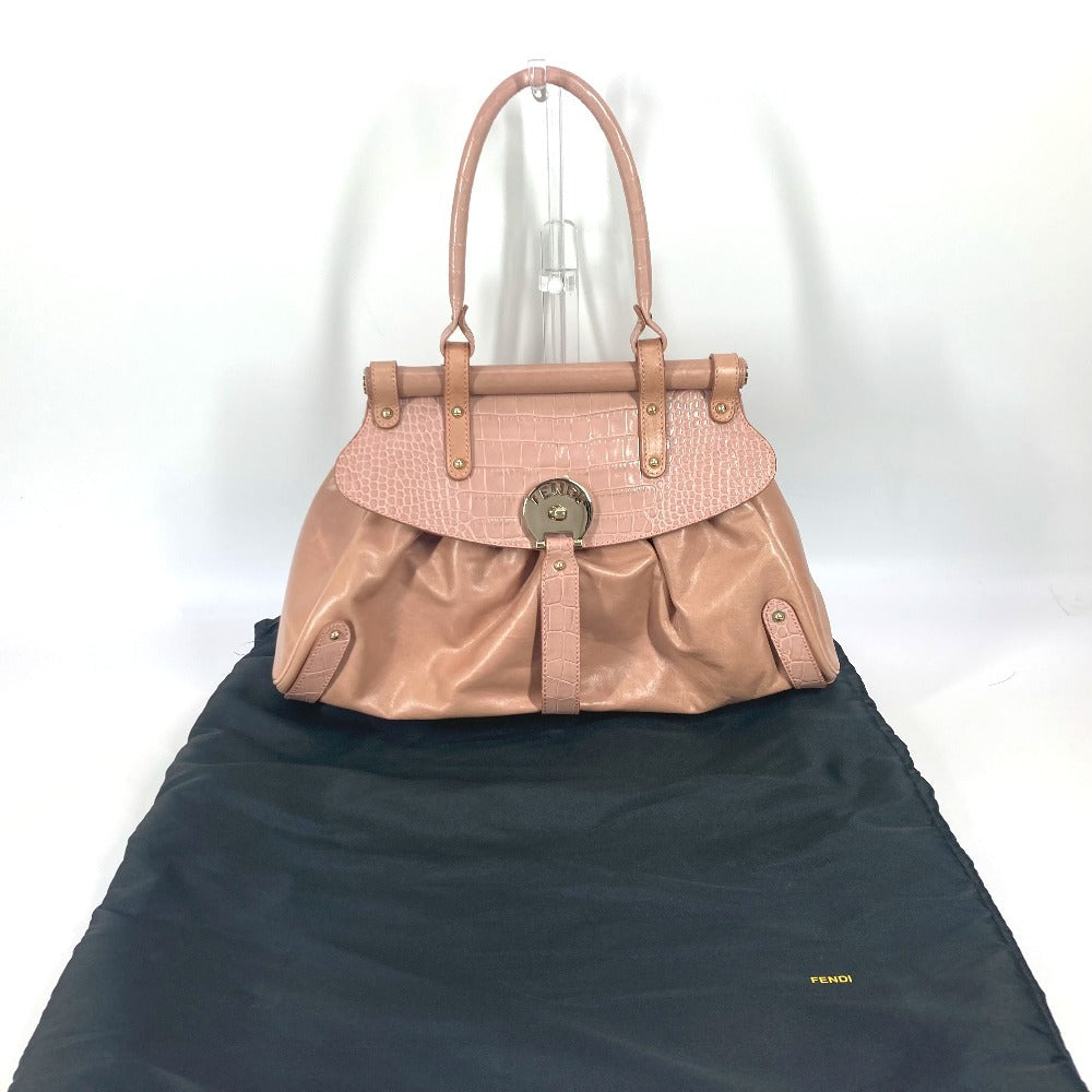 FENDI Tote Bag leather pink Turn lock Women Used Authentic