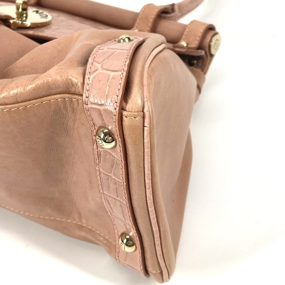 FENDI Tote Bag leather pink Turn lock Women Used Authentic