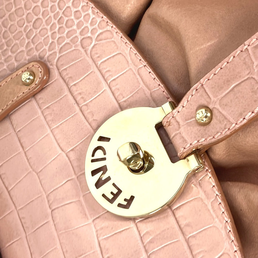 FENDI Tote Bag leather pink Turn lock Women Used Authentic