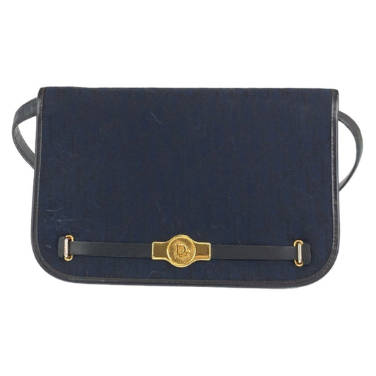 Dior Shoulder Bag Canvas, Leather Navy Gold Metal Crossbody Shoulder Bag Trotter Women Used Authentic