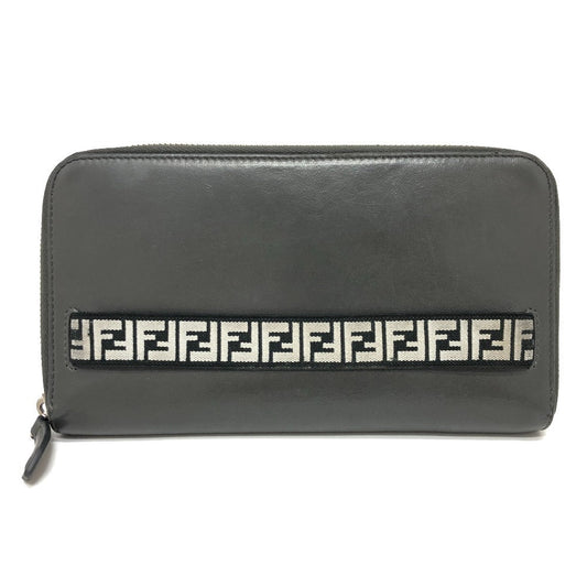 FENDI Long Wallet Purse 7M0276 leather gray Zucca Pattern Travel Wallet