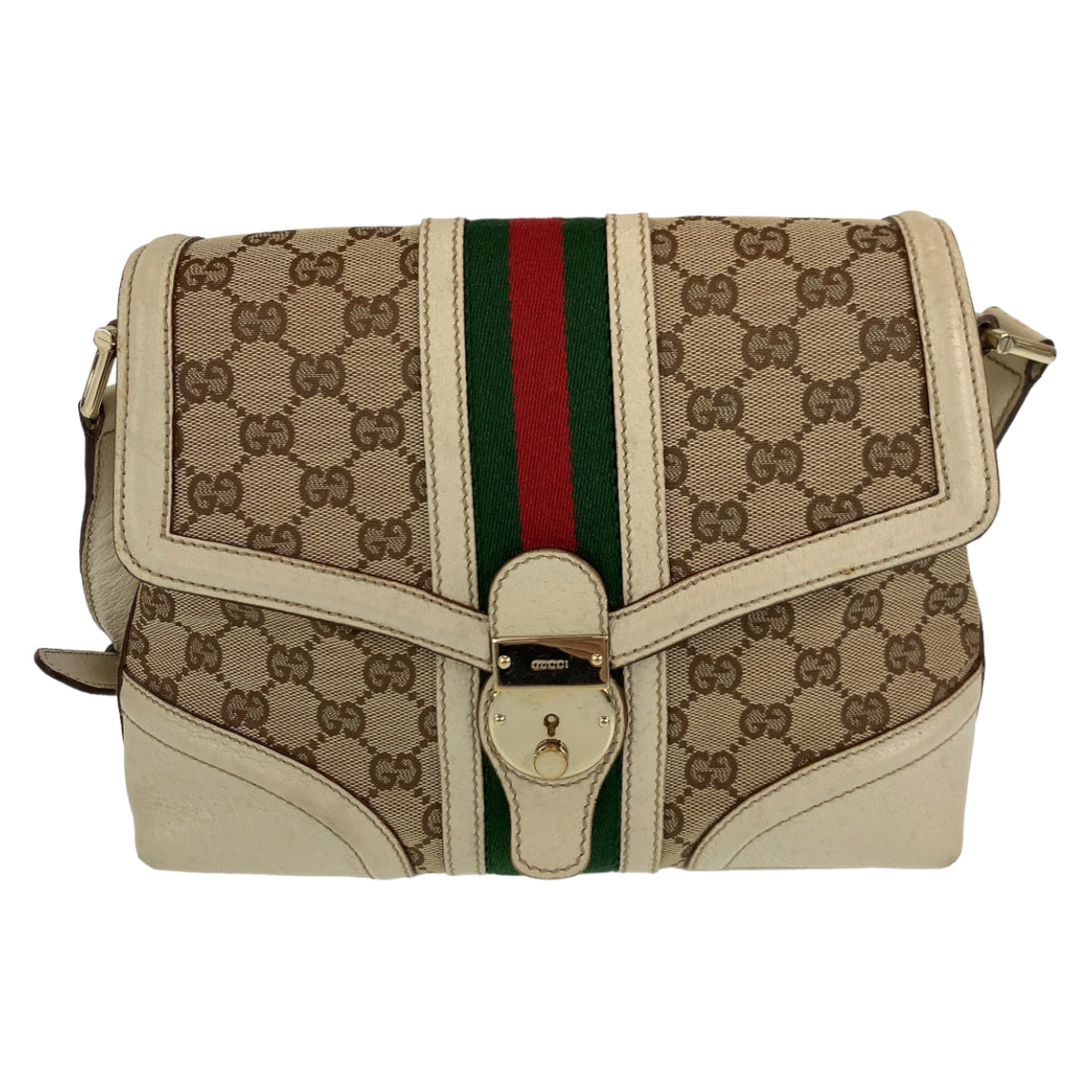 GUCCI Shoulder Bag GG canvas Beige Gold Metal Crossbody Shoulder Bag Pochette Sherry line Women Used Authentic