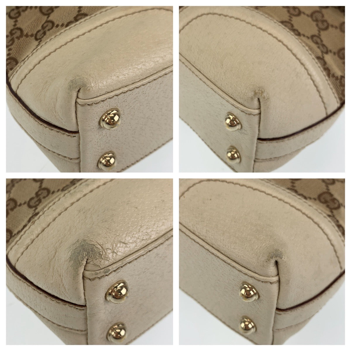 GUCCI Shoulder Bag GG canvas Beige Gold Metal Crossbody Shoulder Bag Pochette Sherry line Women Used Authentic