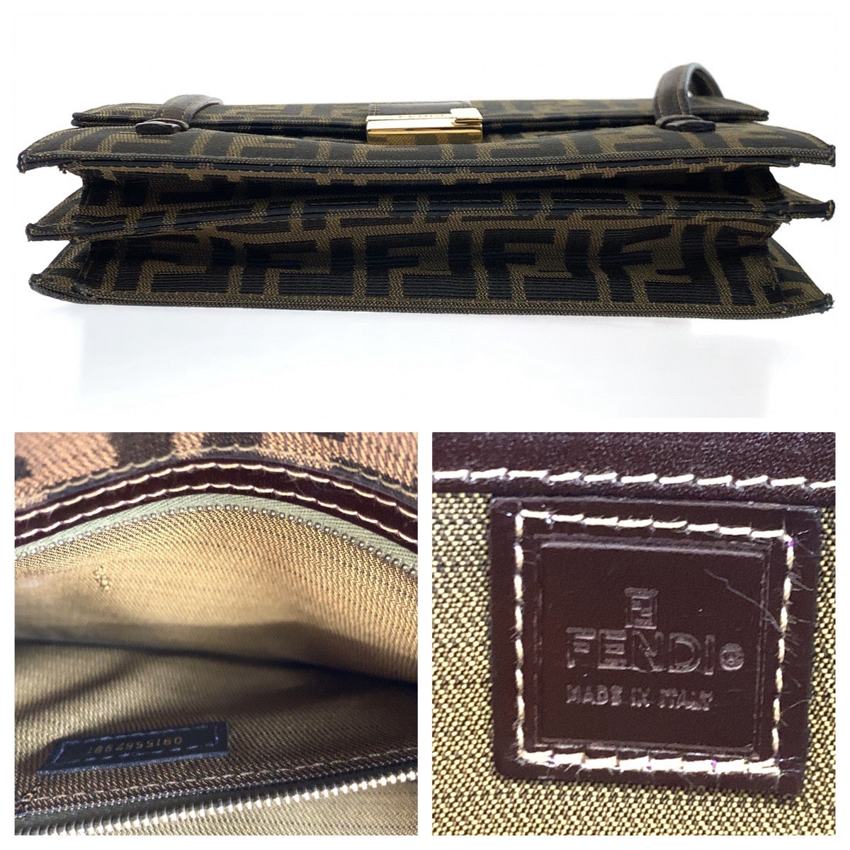 FENDI Shoulder Bag canvas Brown Gold Metal Shoulder Bag Handbag Zucca Pattern Women Used Authentic