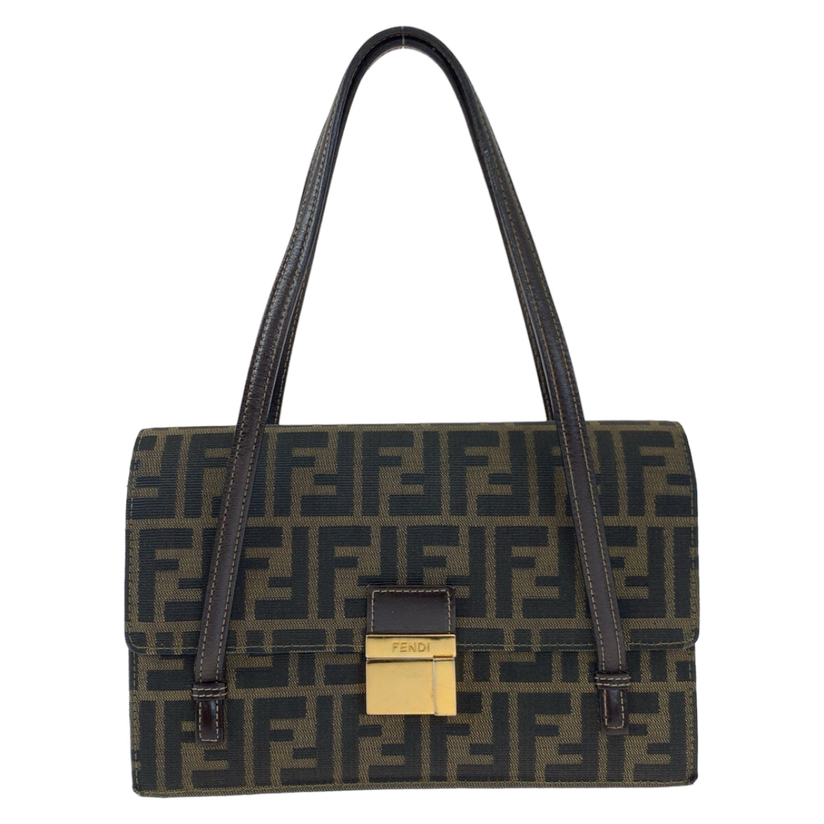 FENDI Shoulder Bag canvas Brown Gold Metal Shoulder Bag Handbag Zucca Pattern Women Used Authentic