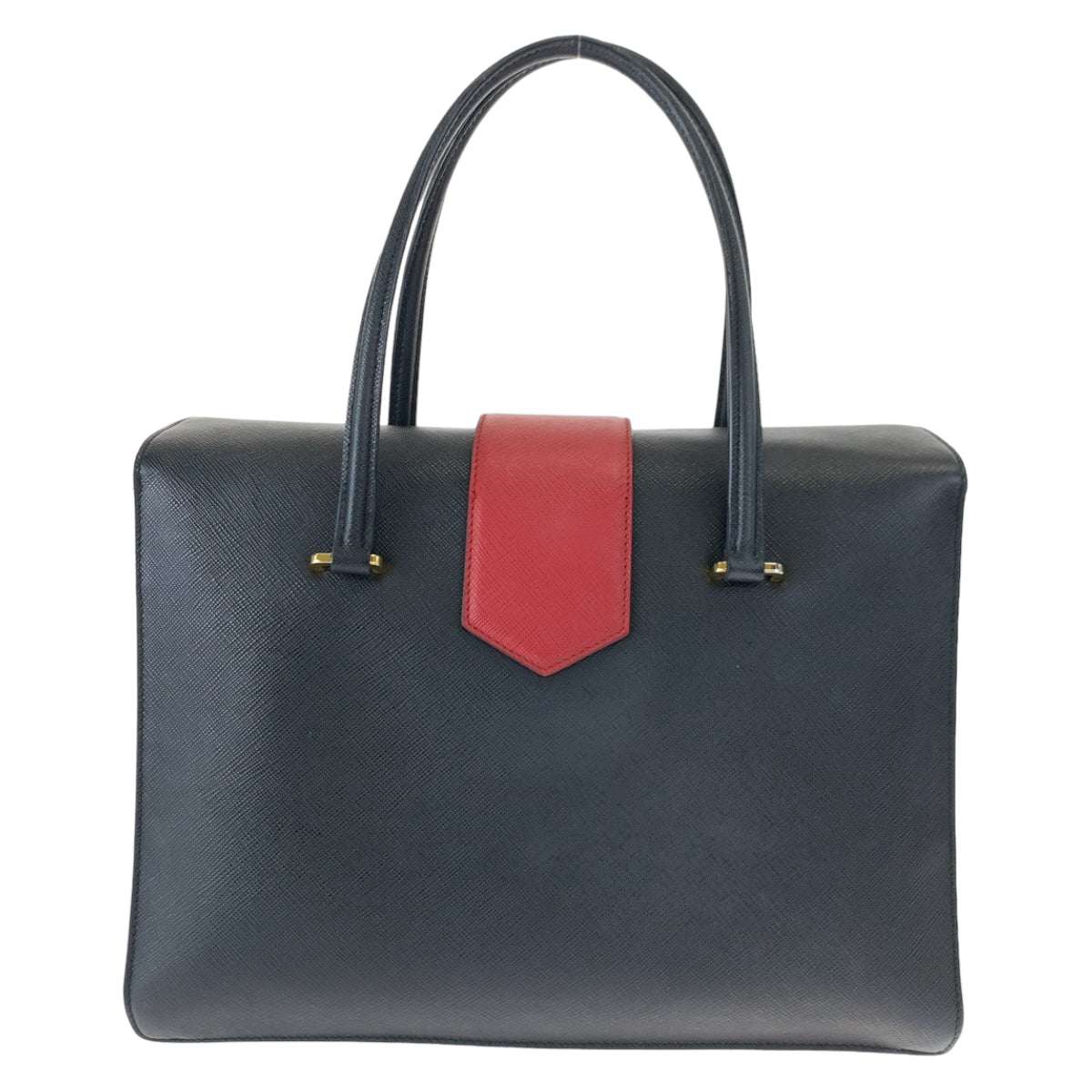 PRADA Handbag B2725C leather Black Red Gold Metal Handbag Tote Bag Safiano leather Women Used Authentic