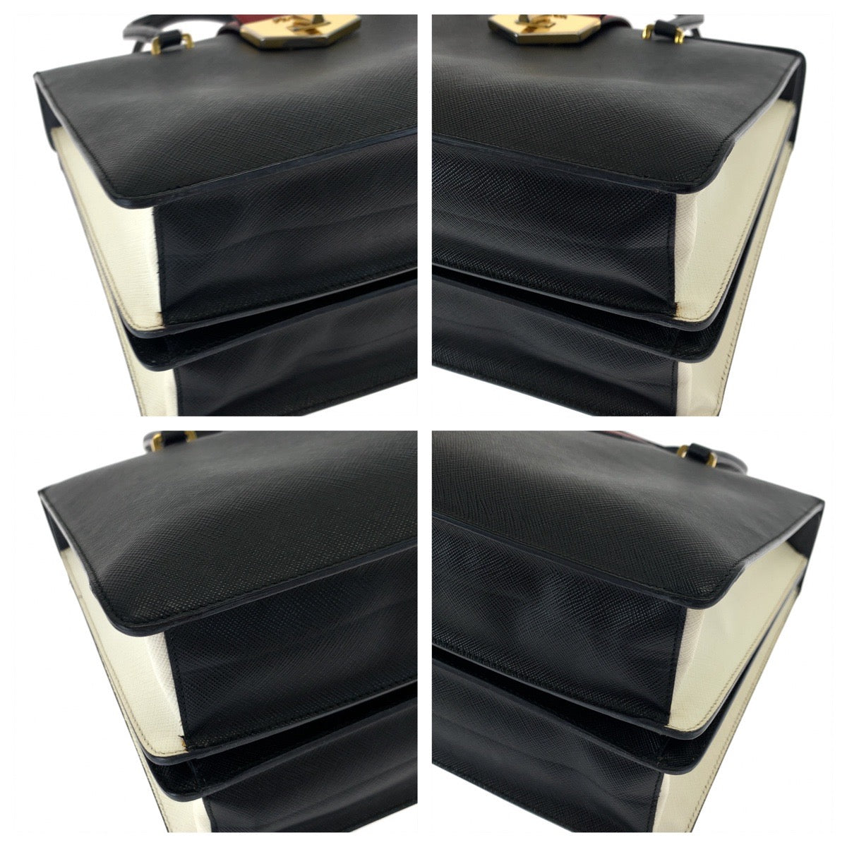 PRADA Handbag B2725C leather Black Red Gold Metal Handbag Tote Bag Safiano leather Women Used Authentic