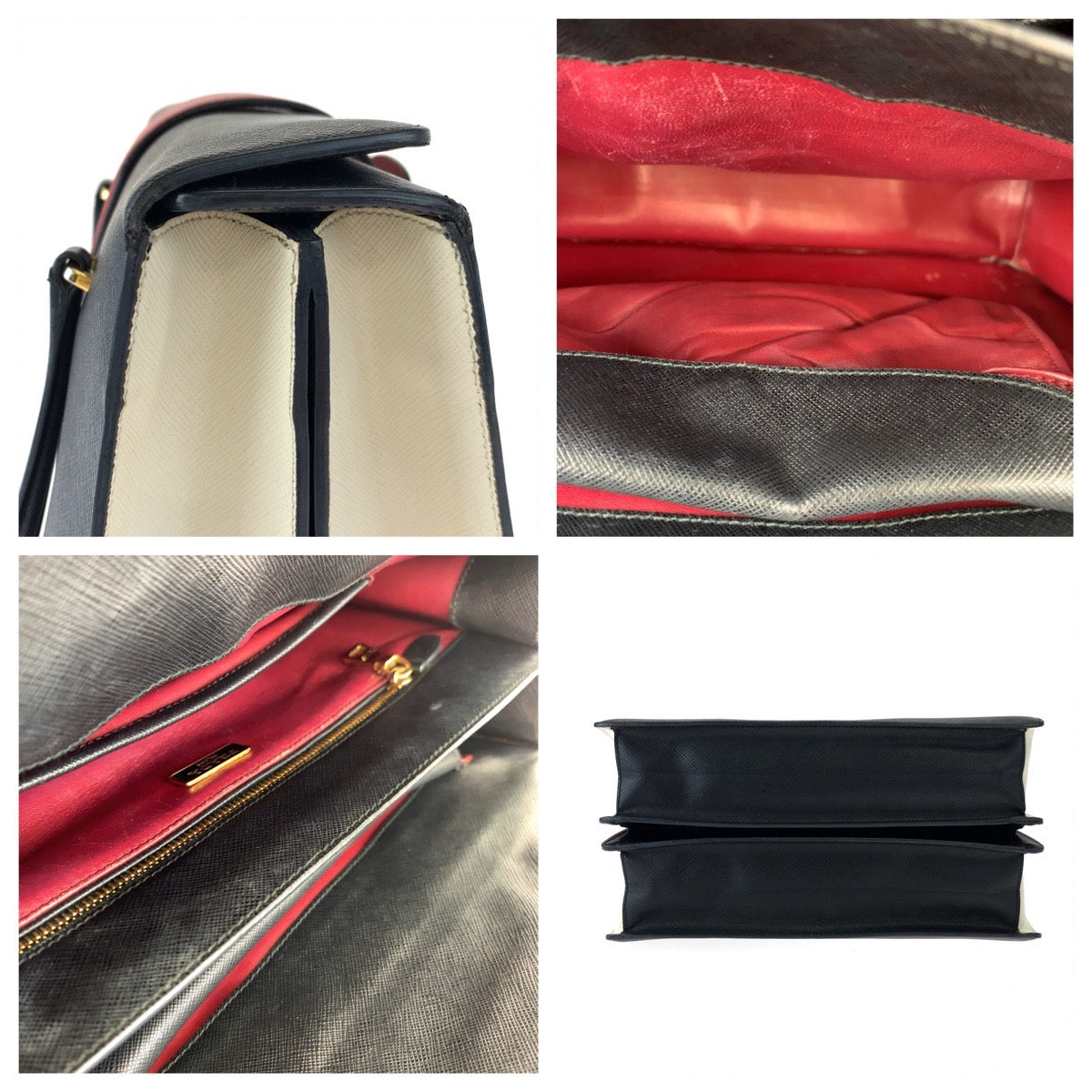 PRADA Handbag B2725C leather Black Red Gold Metal Handbag Tote Bag Safiano leather Women Used Authentic