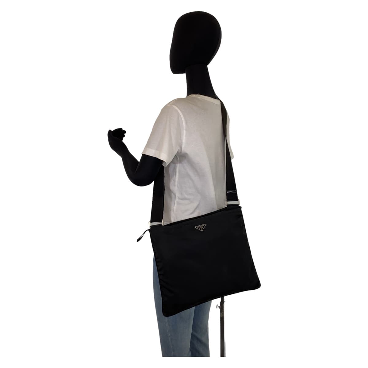 PRADA Shoulder Bag Nylon Black SilverMetal Crossbody Shoulder Bag Sacoche Test Triangle With logo mens Used Authentic