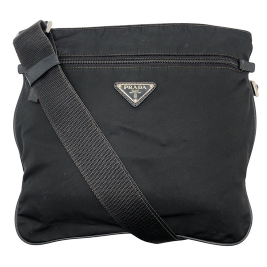 PRADA Shoulder Bag Nylon Black SilverMetal Crossbody Shoulder Bag Pochette Test Triangular logo mens Used Authentic