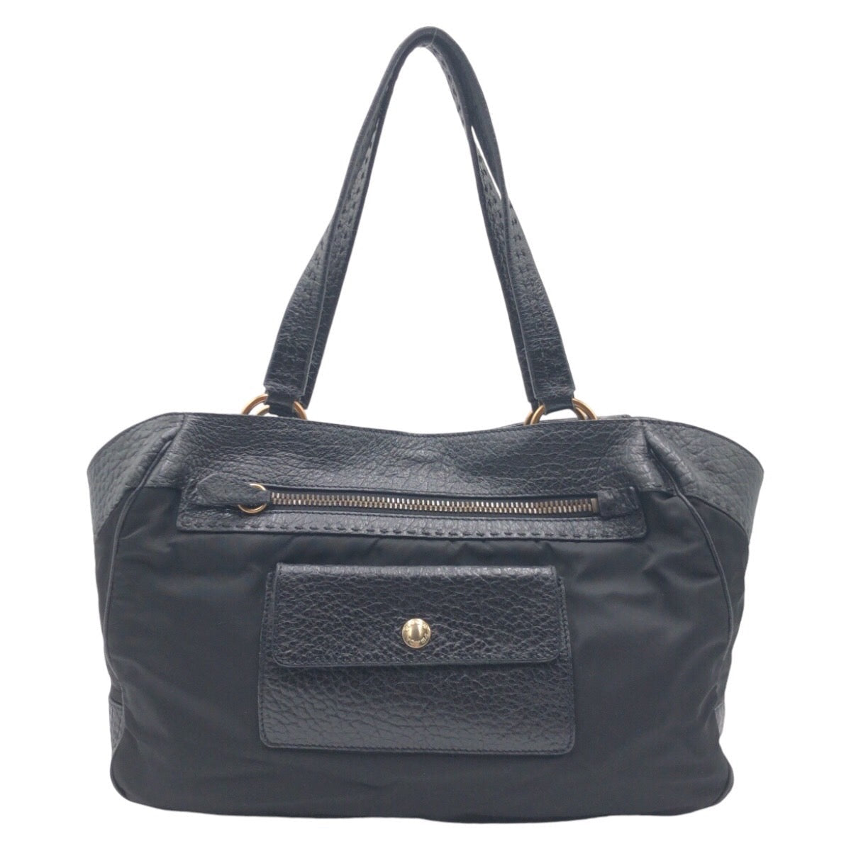 PRADA Shoulder Bag Nylon, Leather Black black Tote Bag Shoulder Bag Vitello Dino Tessuto Triangular logo Women Used Authentic
