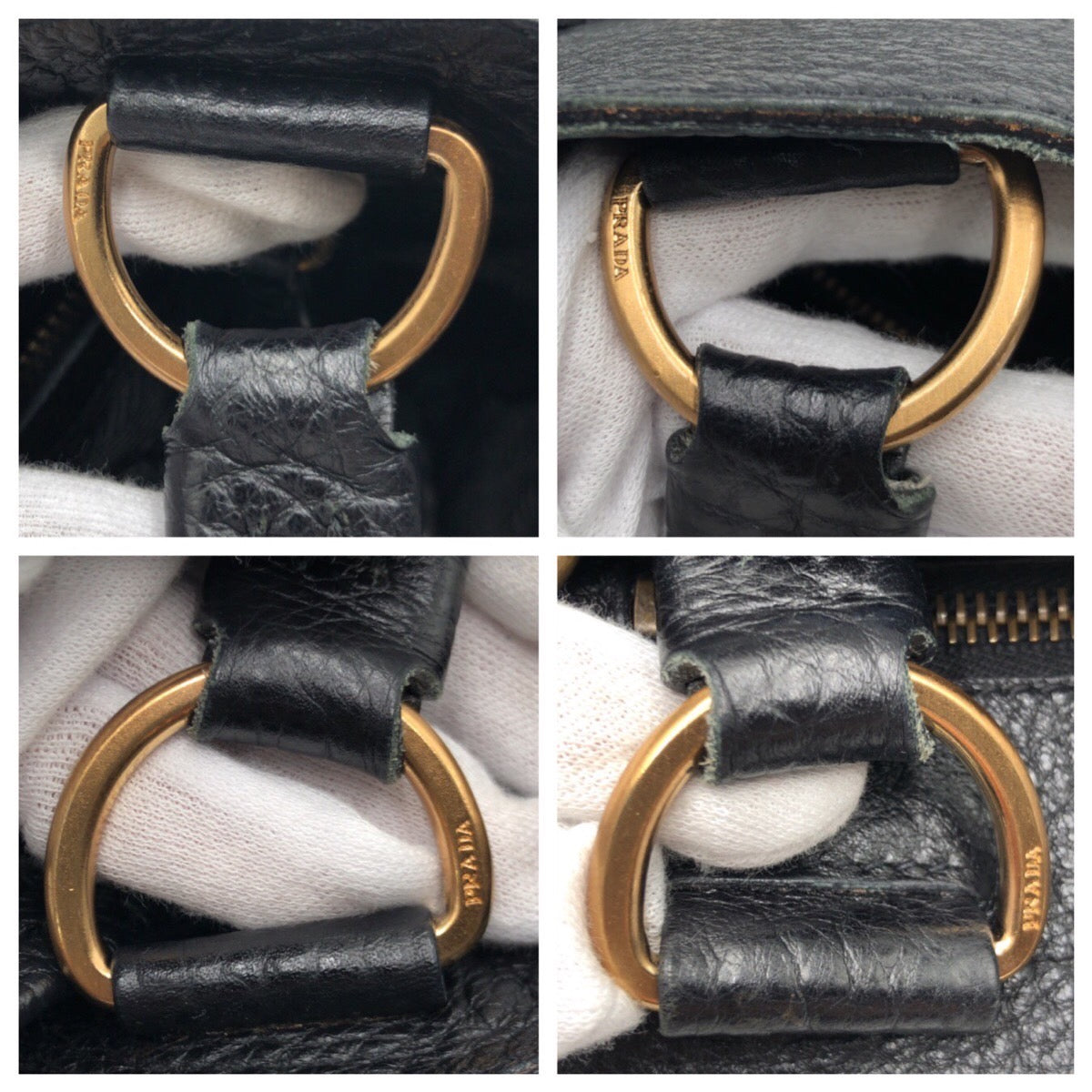 PRADA Shoulder Bag Nylon, Leather Black black Tote Bag Shoulder Bag Vitello Dino Tessuto Triangular logo Women Used Authentic