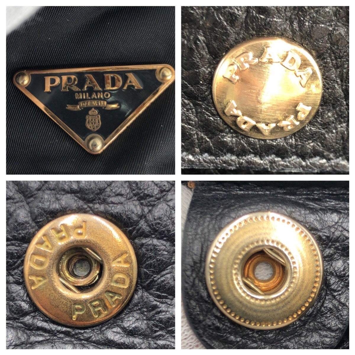 PRADA Shoulder Bag Nylon, Leather Black black Tote Bag Shoulder Bag Vitello Dino Tessuto Triangular logo Women Used Authentic