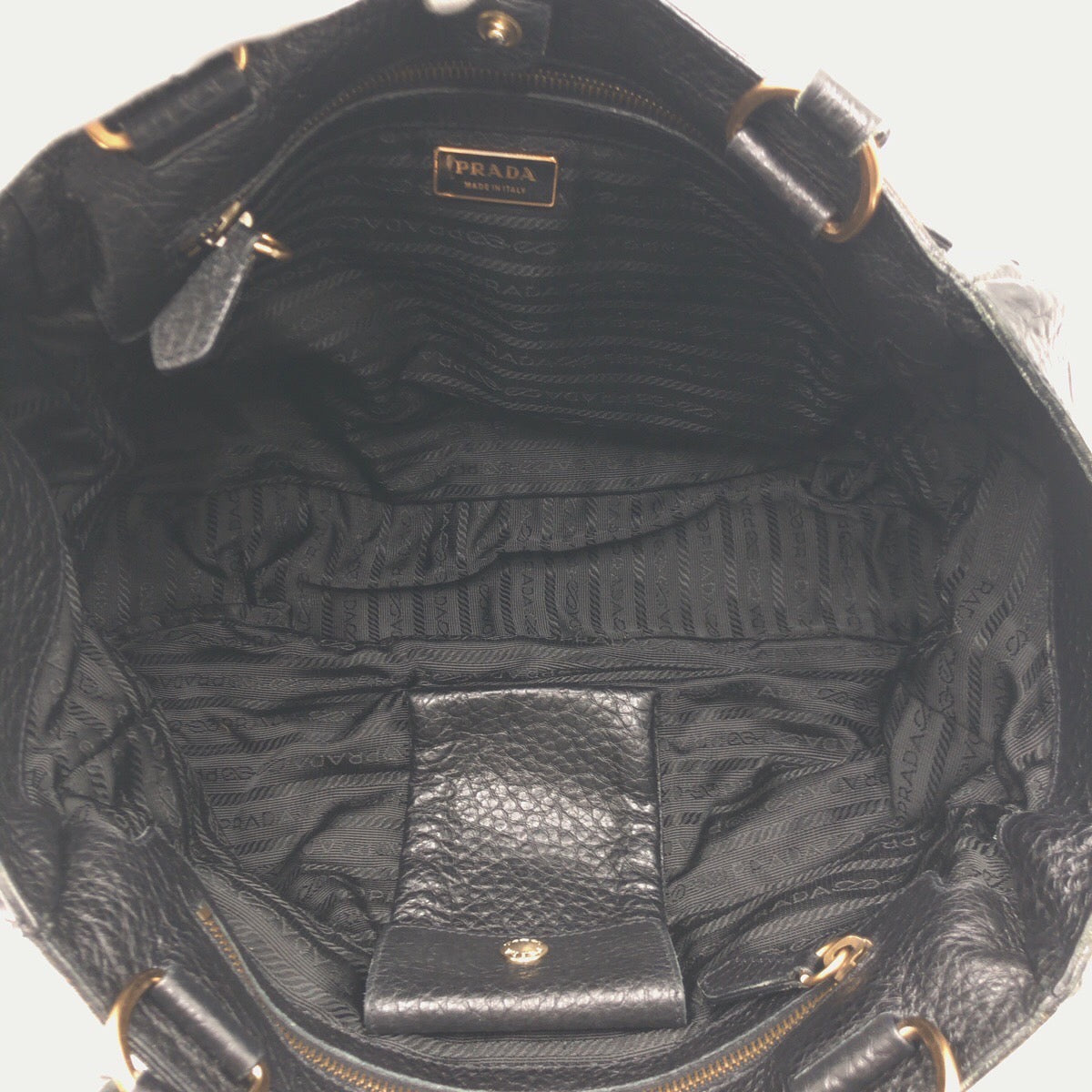 PRADA Shoulder Bag Nylon, Leather Black black Tote Bag Shoulder Bag Vitello Dino Tessuto Triangular logo Women Used Authentic